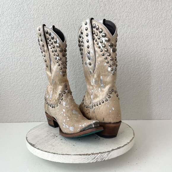 Lane Womens Midi Cowboy Boots 7 Cowhide Hair on Hide Cowgirl Western Pointed Toe - Picture 13 of 13